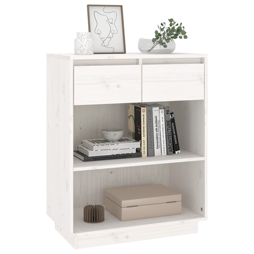 vidaXL Ντουλάπι Κονσόλα Λευκό 60 x 34 x 75 εκ. από Μασίφ Ξύλο Πεύκου