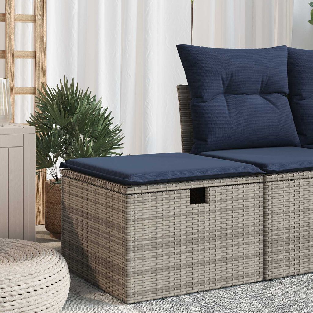 vidaXL Σκαμπό Κήπου με Μαξιλάρι Γκρι 55x55x37 εκ Συνθετικό Ρατάν