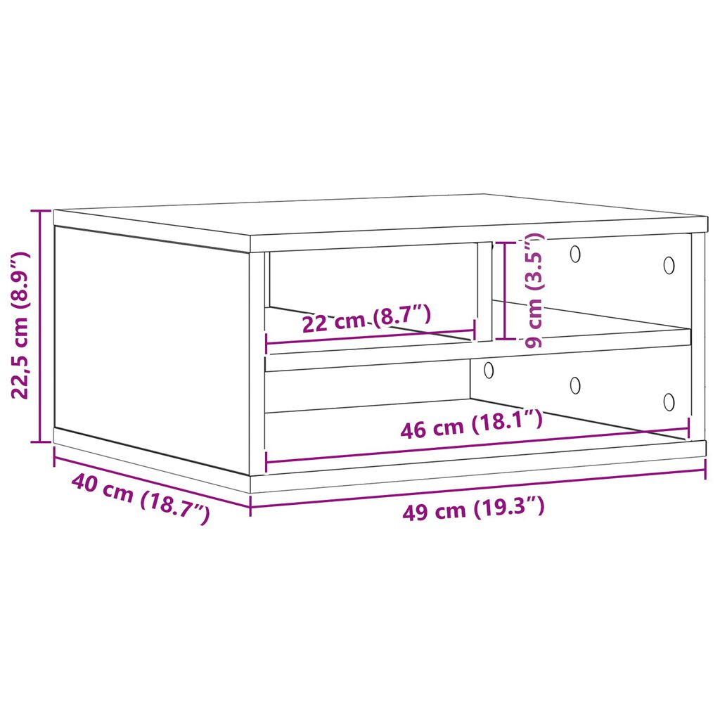 vidaXL Σταντ Εκτυπωτή Μαύρη Δρυς 49x40x22,5 εκ Επεξεργασμένο Ξύλο