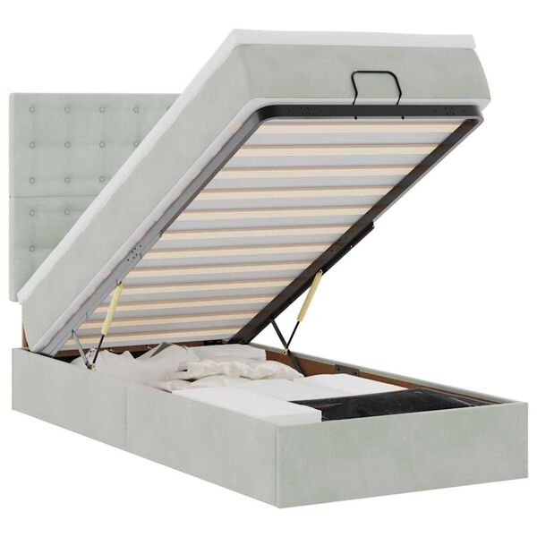 vidaXL Οθωμανικό κρεβάτι με στρώματα & LEDs Ανοιχτό γκρι Βελούδο