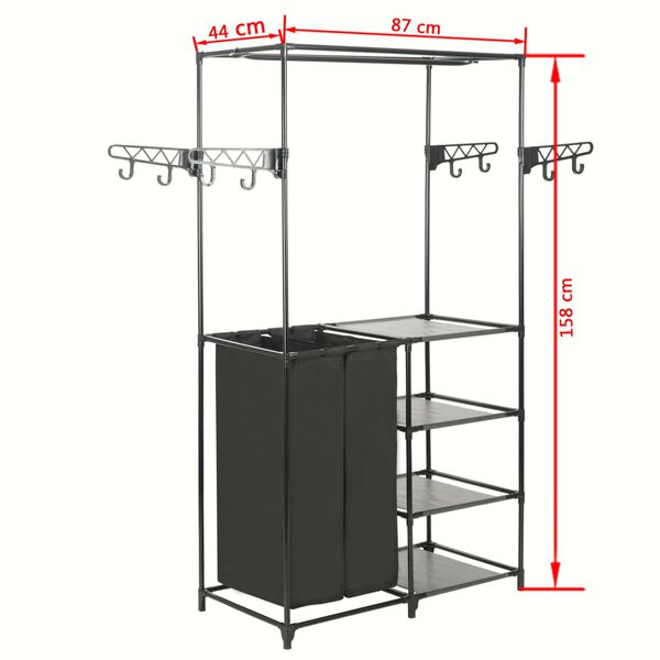 vidaXL Κρεμάστρα Δαπέδου Μαύρη 87x44x158 εκ. Ατσάλι/Ύφασμα Non-woven