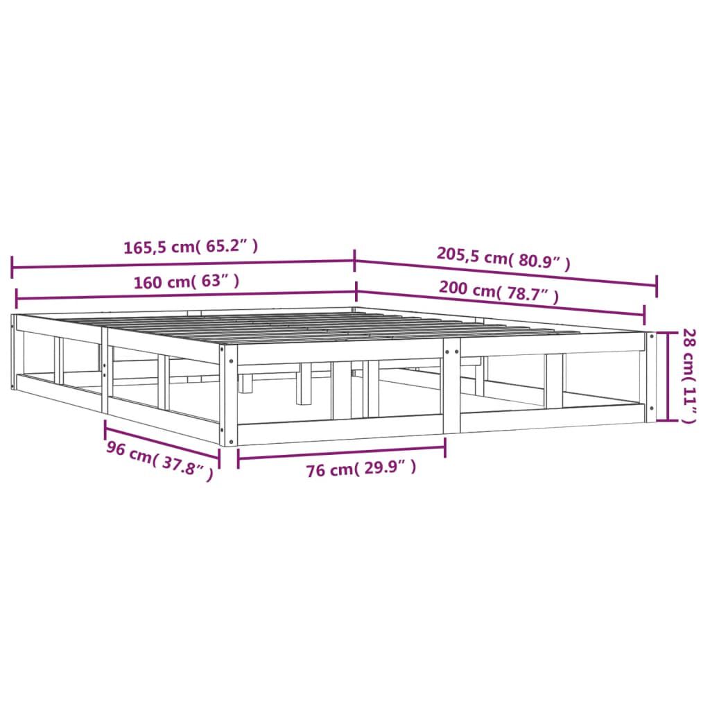 vidaXL Πλαίσιο Κρεβατιού Μαύρο 160 x 200 εκ. από Μασίφ Ξύλο