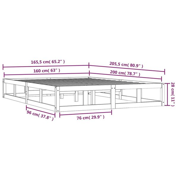vidaXL Πλαίσιο Κρεβατιού Μαύρο 160 x 200 εκ. από Μασίφ Ξύλο