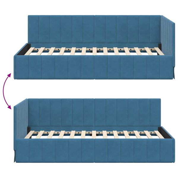 vidaXL Κρεβάτι Γωνίας με κεφαλάρι Μπλε 100 x 200 cm Βελούδο