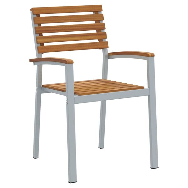 vidaXL Σέτ φαγητού για κήπο 7 pcs Γκρι και καφέ Μασίφ ξύλο ακακίας