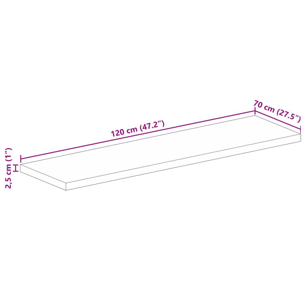 vidaXL Επιφάνεια Τραπεζιού Ορθογώνια 120x70x2,5 εκ. Μασίφ Ξύλο Μάνγκο