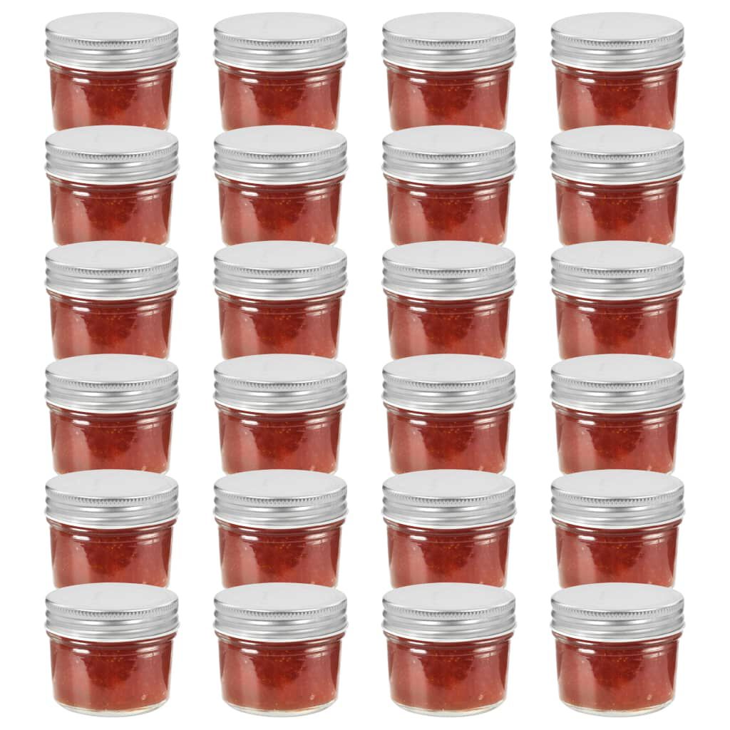 vidaXL Βάζα Μαρμελάδας 24 τεμ. 110 ml Γυάλινα με Ασημένια Καπάκια