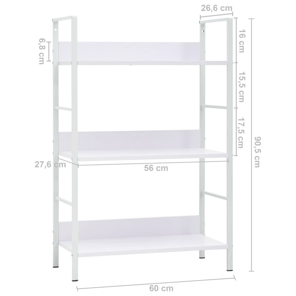 vidaXL Ραφιέρα 3 Επιπέδων Λευκή 60x27,6x90,5 εκ. Επεξεργασμένο Ξύλο