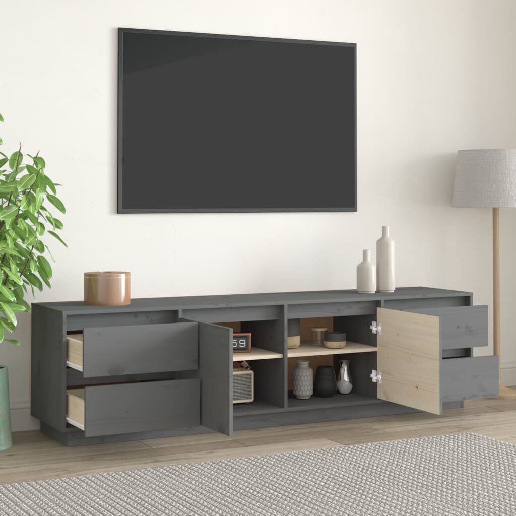vidaXL Έπιπλο Τηλεόρασης Γκρι 176x37x47,5 εκ. από Μασίφ Ξύλο Πεύκου