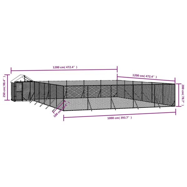 vidaXL Κλουβί Σκύλου Εξ. Χώρου με Οροφή Ασημί 12x12x2,5 μ Γαλβ. Ατσάλι
