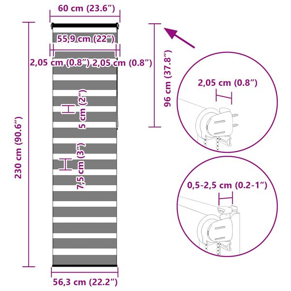 vidaXL Ζέβρα τυφλή Μαύρο Πλάτος υφάσματος 55,9 εκ. Πολυεστέρας