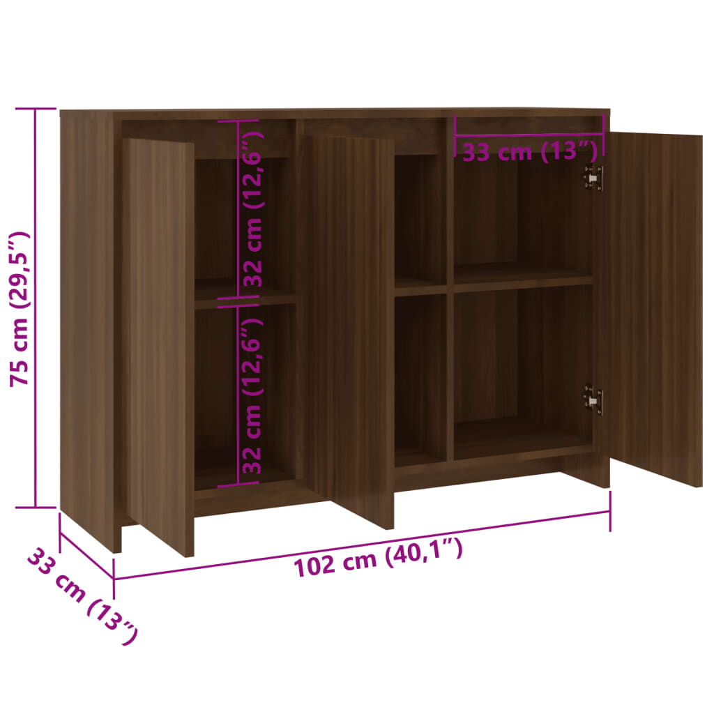 vidaXL Βοηθητικό Ντουλάπι Καφέ Δρυς 102x33x75εκ. Επεξεργασμένο Ξύλο