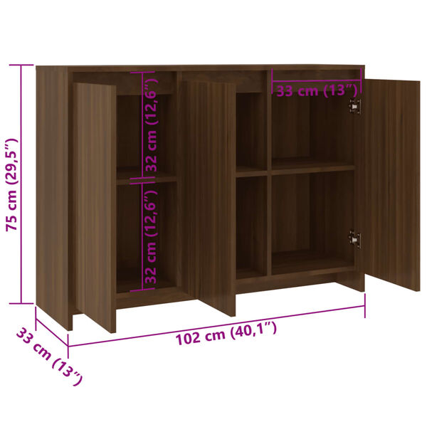 vidaXL Βοηθητικό Ντουλάπι Καφέ Δρυς 102x33x75εκ. Επεξεργασμένο Ξύλο