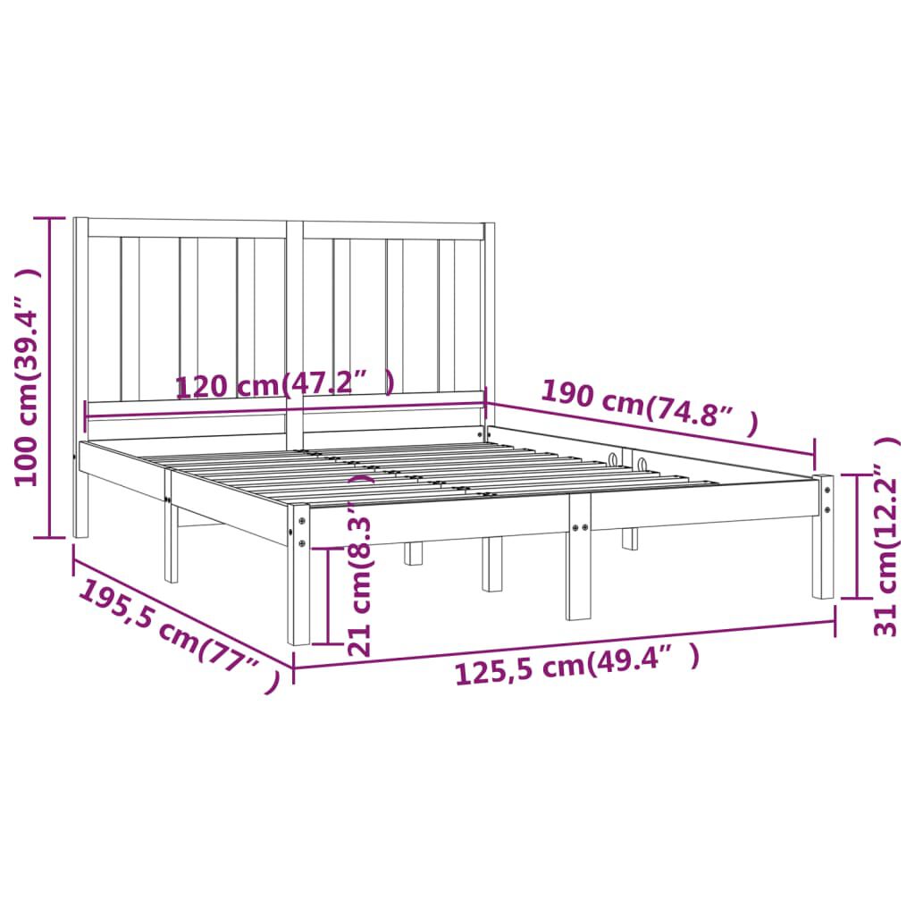vidaXL Πλαίσιο Κρεβατιού 120 x 190 εκ. Μασίφ Πεύκο Small Double