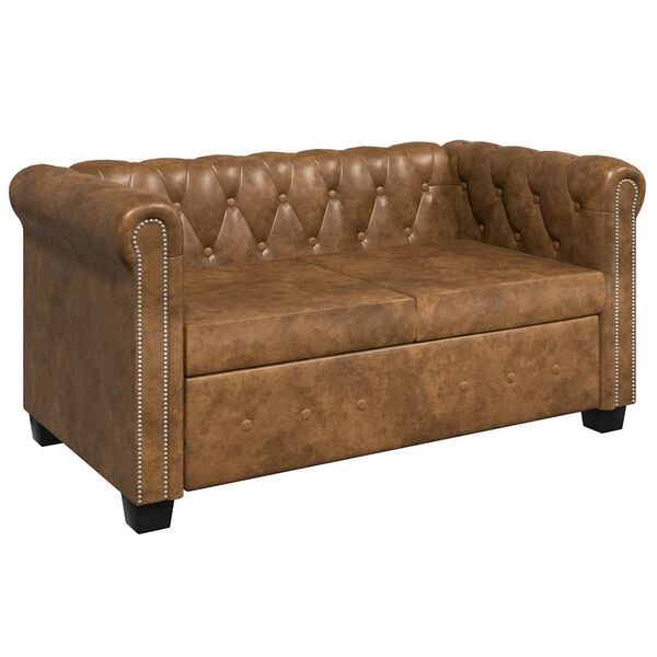 vidaXL Καναπές Διθέσιος Chesterfield Καφέ από Συνθετικό Δέρμα