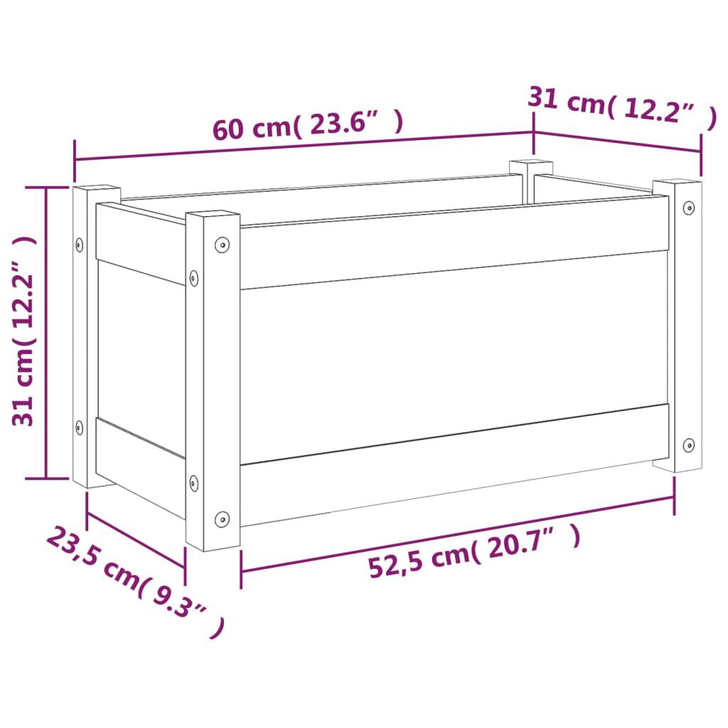 vidaXL Ζαρντινιέρα 60 x 31 x 31 εκ. από Μασίφ Ξύλο Πεύκου