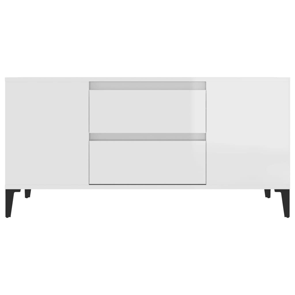 vidaXL Έπιπλο Τηλεόρασης Γυαλ. Λευκό 102x44,5x50 εκ.Επεξεργασμένο Ξύλο