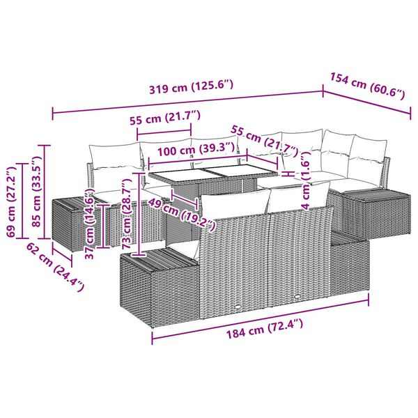 vidaXL Σετ Καναπέ Κήπου 9 pcs μπεζ και ανοιχτό γκρι 100 x 55 x 73 εκ