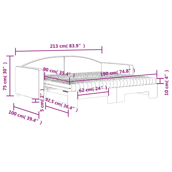vidaXL Καναπές Κρεβάτι Συρόμενος Σκούρο γκρι 90x190 εκ Ύφασμα Στρώματα