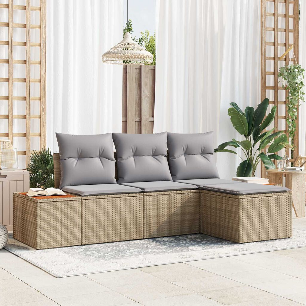vidaXL με μαξιλάρι Ρυθμιζόμενος 4 pcs Μπεζ 239 x 117 x 37 εκ