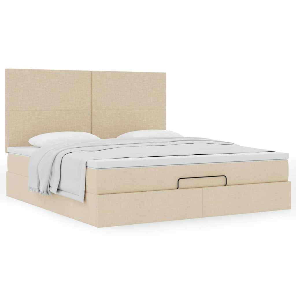 vidaXL Οθωμανικό κρεβάτι με στρώμα Cream 180x200cm ύφασμα