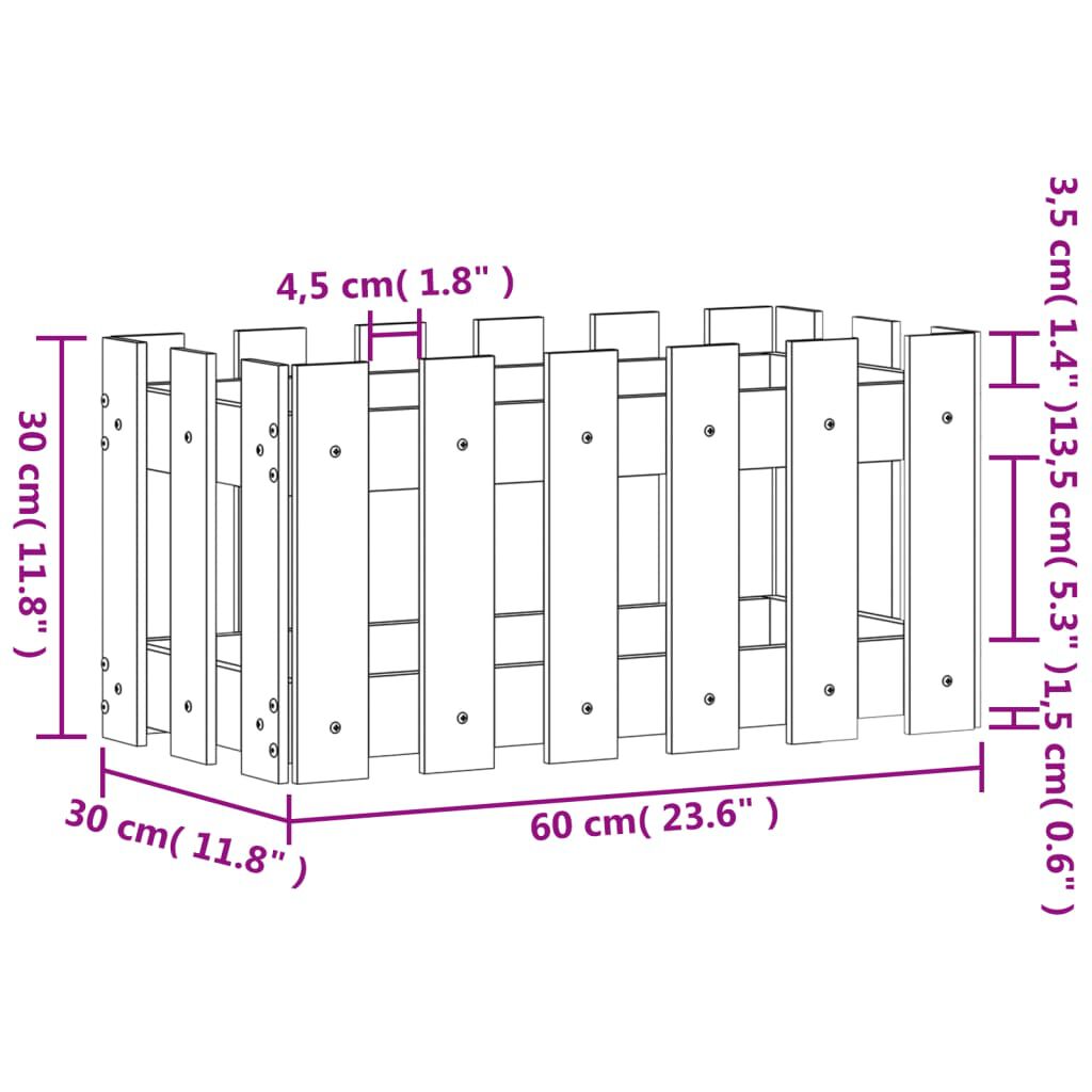 vidaXL Ζαρντινιέρα με Σχέδιο Φράχτη 60x30x30 εκ. Εμποτισμ. Ξύλο Πεύκου