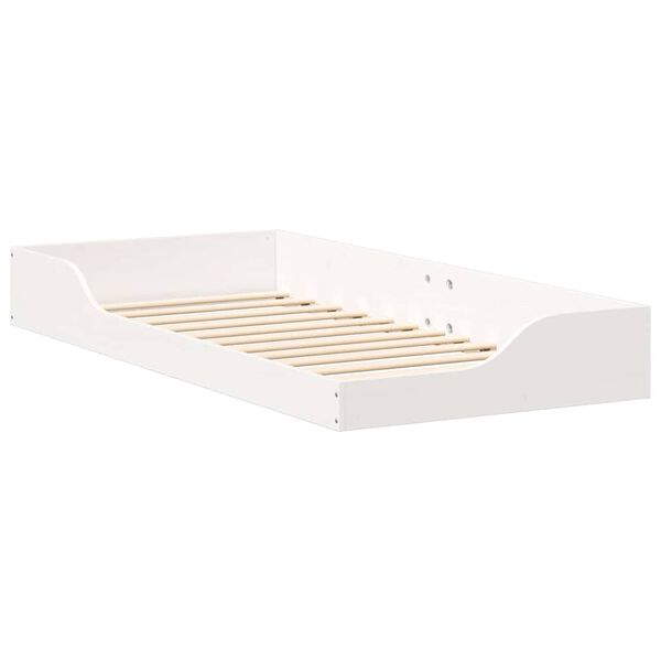 vidaXL Κρεβάτι δαπέδου Λευκό 90 x 200 cm Μασίφ ξύλο πεύκου