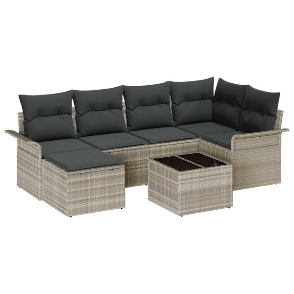vidaXL Σετ Καναπέ Κήπου με μαξιλάρι 7 pcs Ανοιχτό γκρι Πολυ ράταν