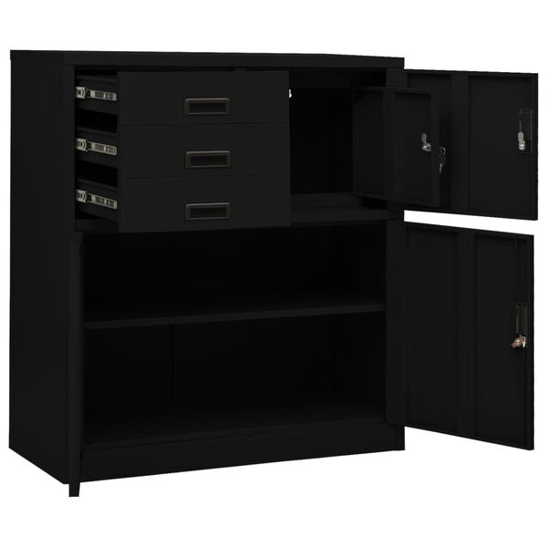 vidaXL Ντουλάπα Γραφείου Μαύρη 90 x 40 x 102 εκ. Ατσάλινη