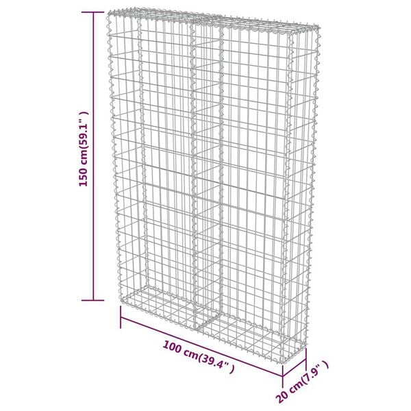 vidaXL Συρματοκιβώτιο Τοίχος 100x20x150 εκ. Γαλβαν.Χάλυβας + Καλύμματα