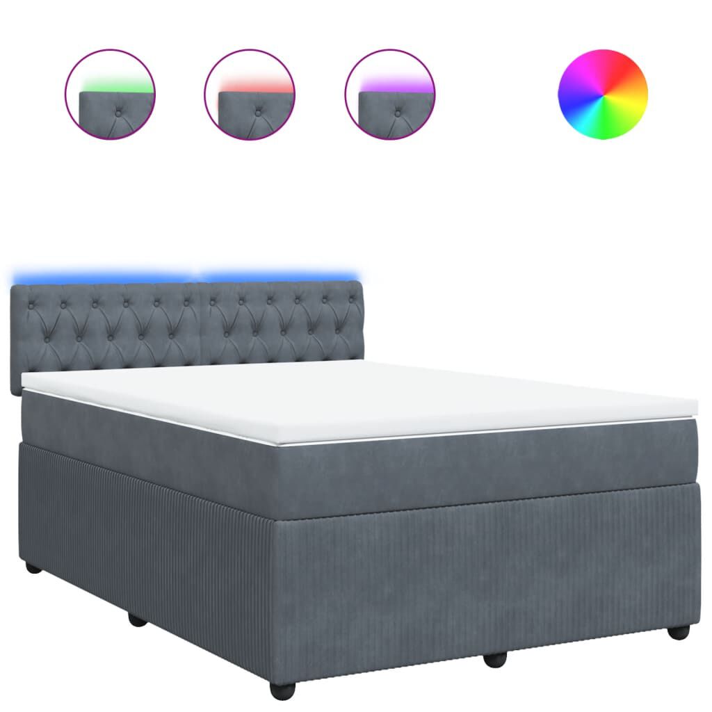 vidaXL Κρεβάτι Boxspring με Στρώμα Σκούρο Γκρι 140x200 εκ. Βελούδινο
