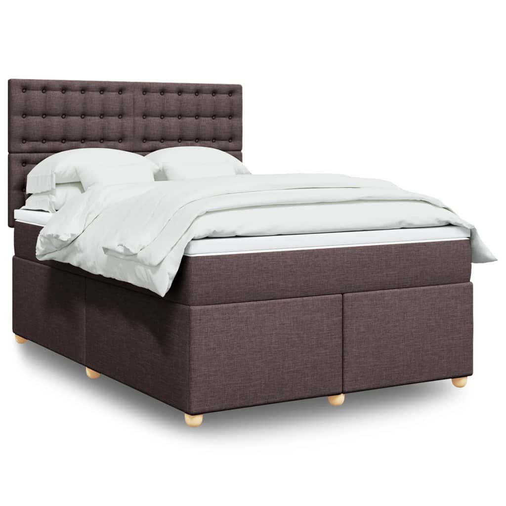 vidaXL Κρεβάτι Boxspring με Στρώμα Σκούρο Καφέ 140x200 εκ Υφασμάτινο