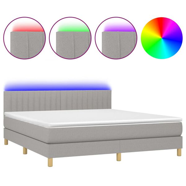 vidaXL Κρεβάτι Boxspring με Στρώμα & LED Αν.Γκρι 160x200 εκ Υφασμάτινο