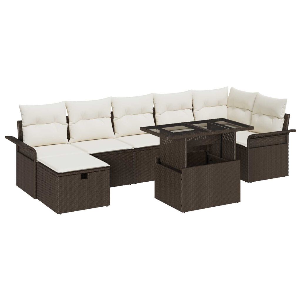 vidaXL Σετ Καναπέ Κήπου με μαξιλάρι 8 pcs Καφέ Πολυ ράταν