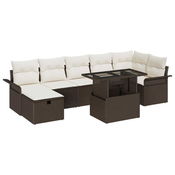 vidaXL Σετ Καναπέ Κήπου με μαξιλάρι 8 pcs Καφέ Πολυ ράταν