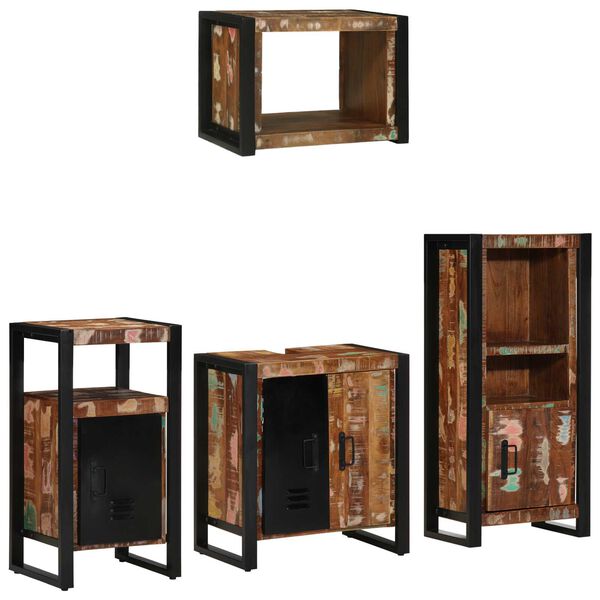 vidaXL Σετ Επίπλων Μπάνιου 4 pcs Πολύχρωμο Στερεό ανακτημένο ξύλο