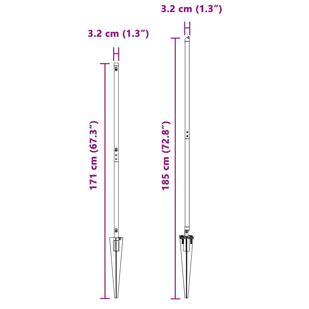 vidaXL Στήλες Φράχτη με Άκρη 52 τεμ Ø32 mm 140 εκ Γαλβανισμένος Χάλυβας