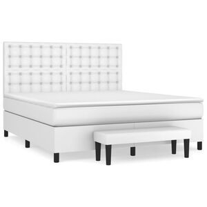 vidaXL Κρεβάτι Boxspring με Στρώμα Λευκό 160x200εκ.από Συνθετικό Δέρμα