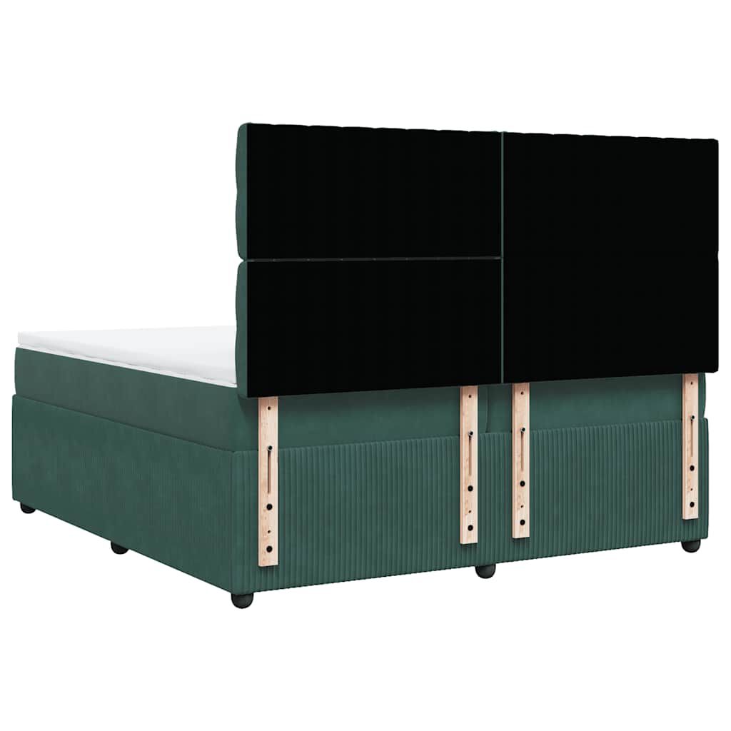 vidaXL Κρεβάτι Boxspring με Στρώμα Σκούρο Πράσινο 200x200εκ. Βελούδινο