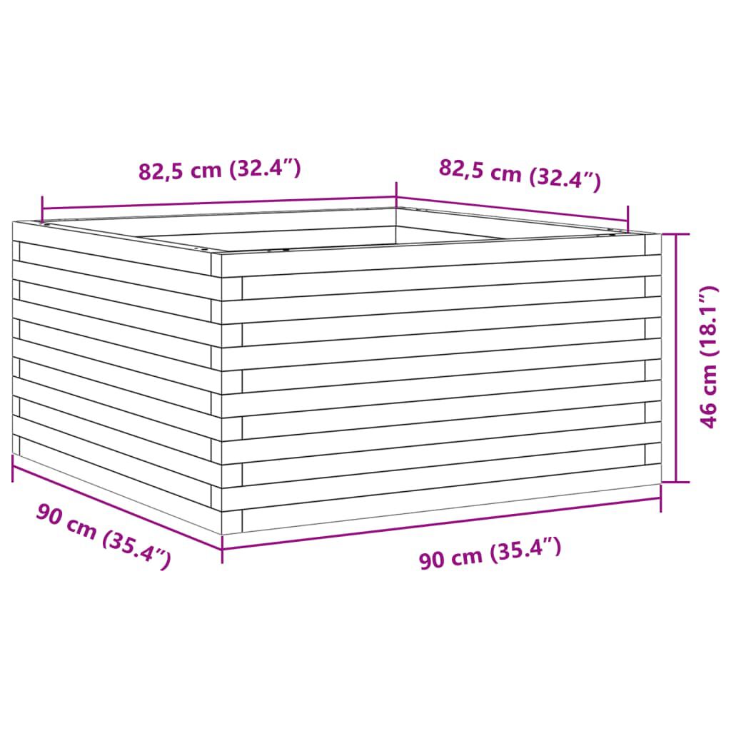 vidaXL Ζαρντινιέρα Κήπου Λευκή 90x90x46 εκ. από Μασίφ Ξύλο Πεύκου