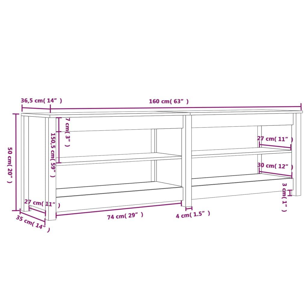 vidaXL Παπουτσοθήκη 160 x 36,5 x 50 εκ. από Μασίφ Ξύλο Πεύκου