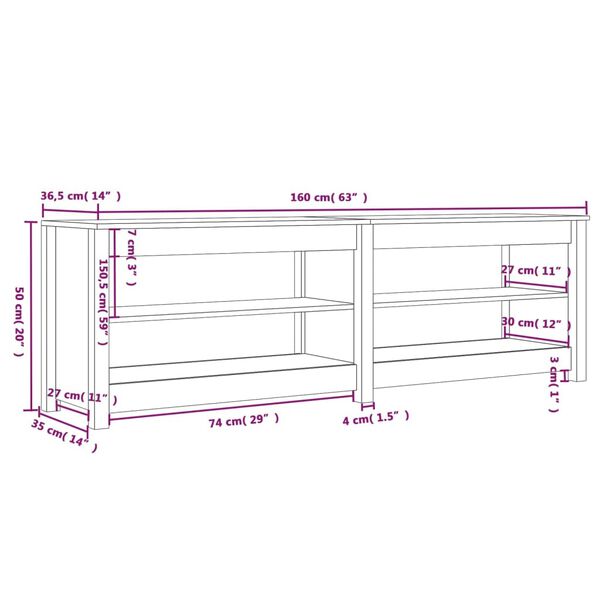 vidaXL Παπουτσοθήκη 160 x 36,5 x 50 εκ. από Μασίφ Ξύλο Πεύκου