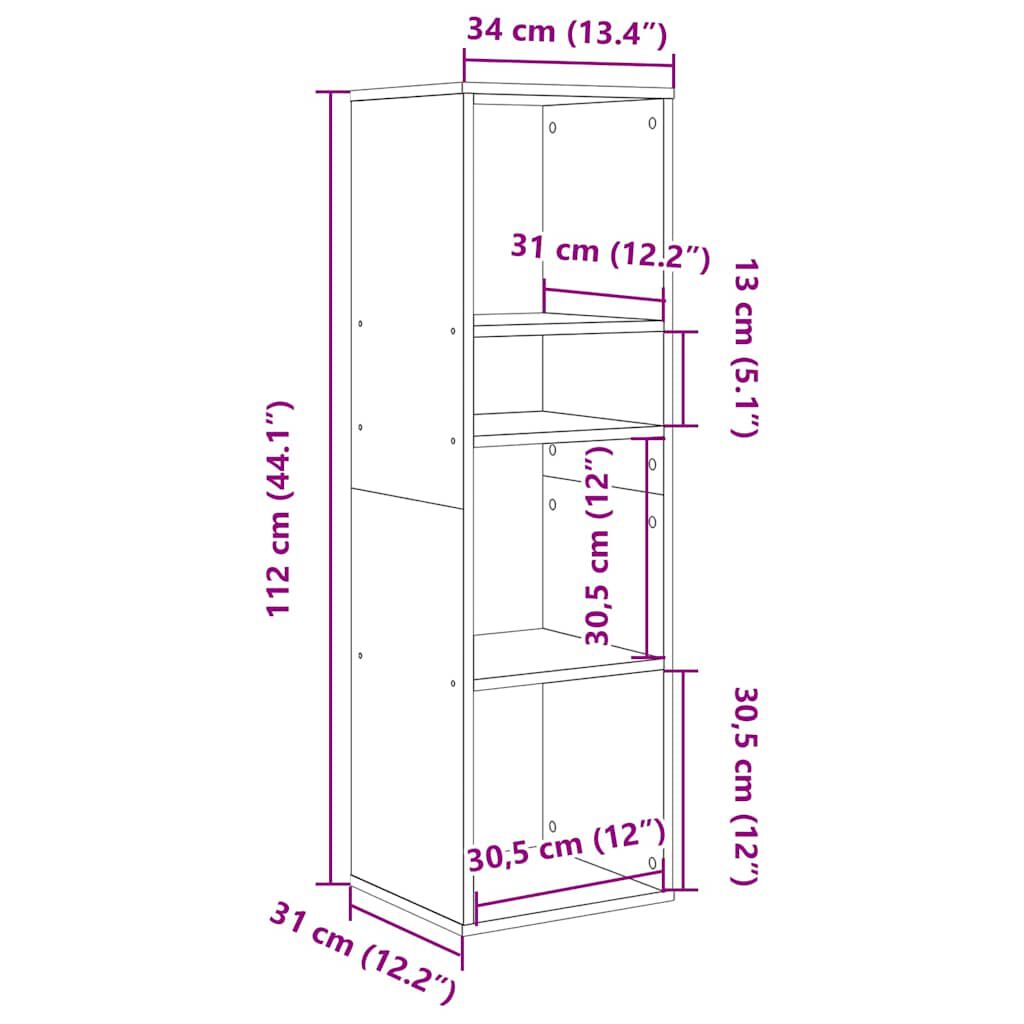 vidaXL Βιβλιοθήκη με 5 Ράφια Λευκή 34x31x112 εκ. Επεξεργασμένο Ξύλο