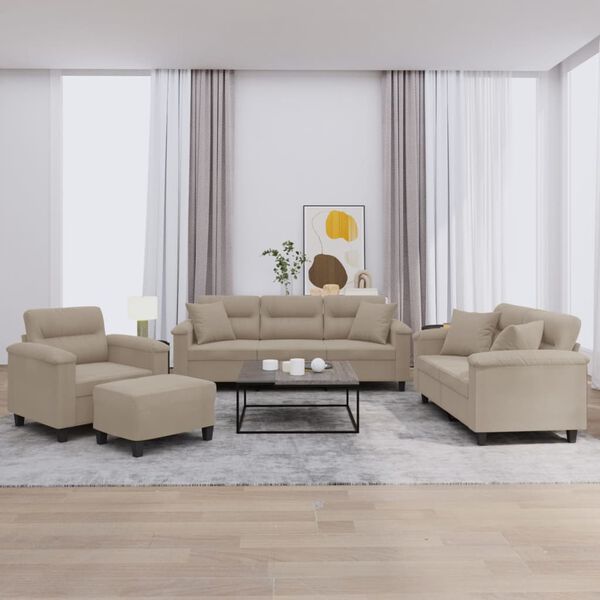 vidaXL Σετ Σαλονιού 4 Τεμαχίων Taupe από Ύφασμα Μικροϊνών με Μαξιλάρια