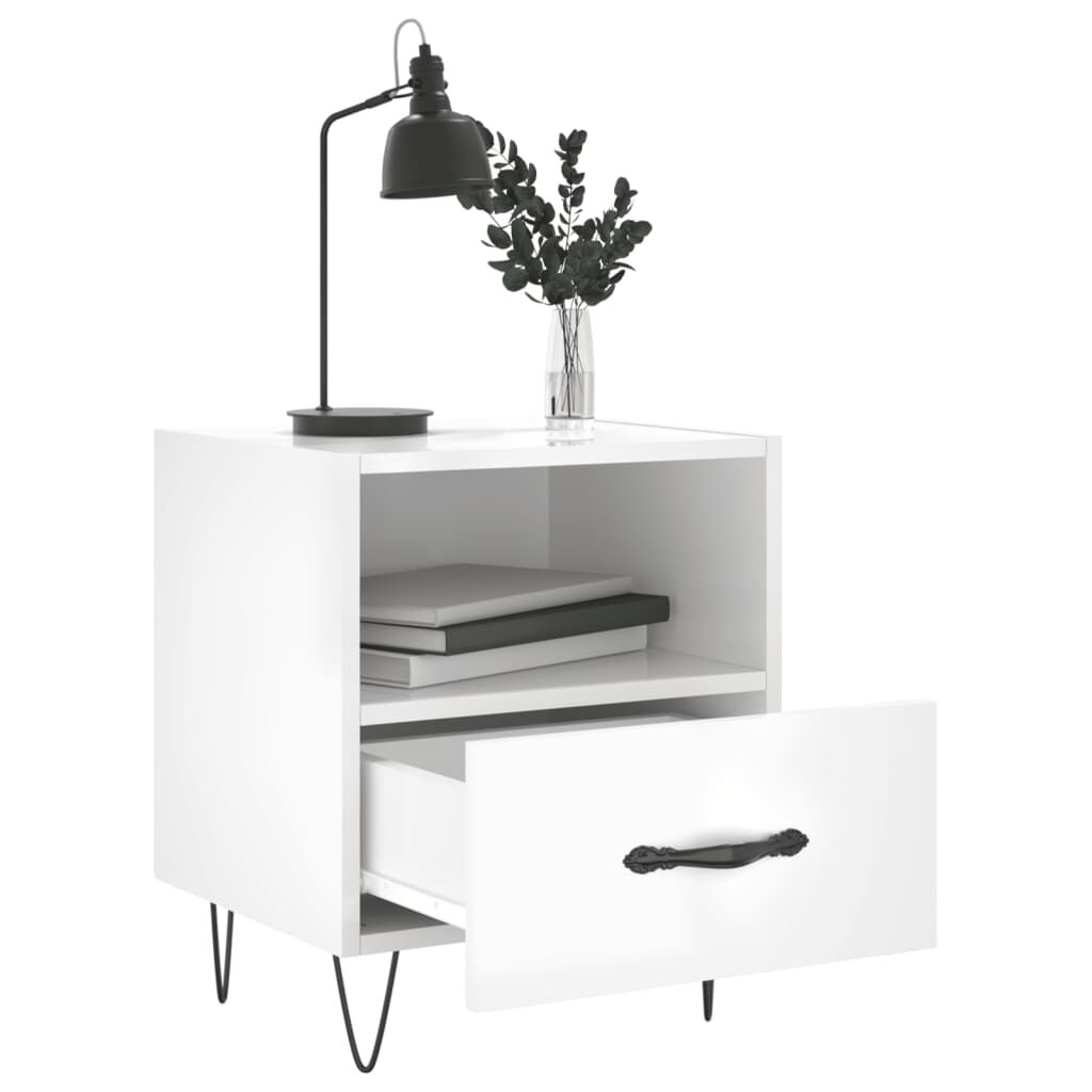 vidaXL Κομοδίνα 2 τεμ. Γυαλ. Λευκό 40x35x47,5 εκ. Επεξεργασμένο Ξύλο
