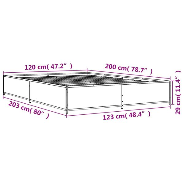 vidaXL Πλαίσιο Κρεβατιού Γκρι Sonoma 120x200 εκ. Επεξ. Ξύλο & Μέταλλο
