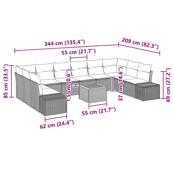 vidaXL Σετ Καναπέ Κήπου 11 pcs Μαύρο και λευκό