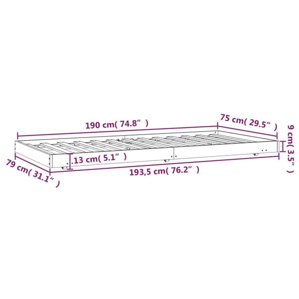 vidaXL Σκελετός Κρεβατιού Χωρίς Στρώμα 75x190 εκ Μασίφ Ξύλο Πεύκου