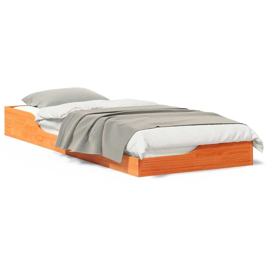 vidaXL Κρεβάτι δαπέδου Καφέ κεριού 100 x 220 cm Μασίφ ξύλο πεύκου