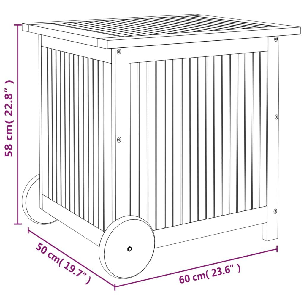 vidaXL Μπαούλο Αποθήκευσης Κήπου με Ρόδες 60x50x58 εκ. Μασίφ Ακακία